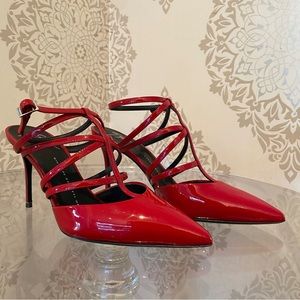 GIUSEPPE ZANOTTI Red Leather Strappy Heels